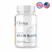A white plastic bottle of Olsiva Naturals Premium Brain Blend dietary supplement with a white cap, shown on a white background with a 'Made in USA' badge in the top right corner.