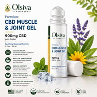 Olsiva Naturals Hemp Wellness Muscle & Joint Gel roller bottle with botanical elements on a white background