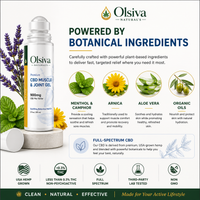 Olsiva Naturals Hemp Wellness Muscle & Joint Gel advertisement with botanical ingredients and benefits.