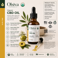 Olsiva Naturals Organic Hemp Wellness Oil bottle with dropper on a branded background